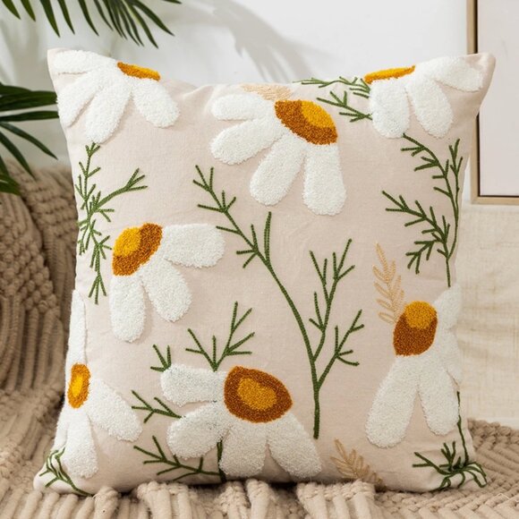 By Anthropologie Other - SOLD Anthropologie Daisy Floral Embroidered Accent Pillow
